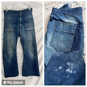 Vintage high rise nautical denim jeans 1950’d Seafarer bell bottom navy 32x28